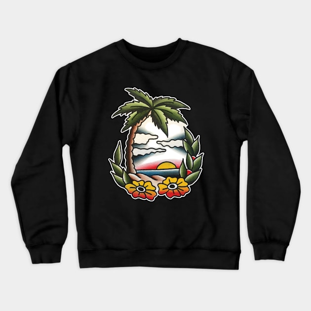 Paradise Beach Tattoo Design Crewneck Sweatshirt by forevertruetattoo